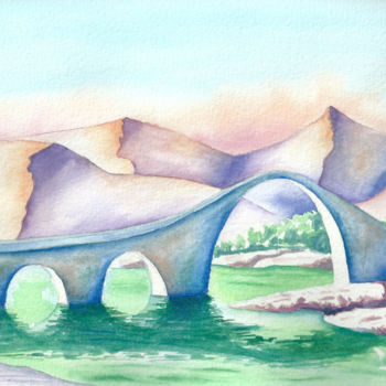 제목이 "Ponte della Maddale…"인 미술작품 Luigi Giammattei로, 원작, 수채화