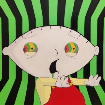 Painting titled "Stewie bad trip" by Luigi Monti, Original Artwork, Oil Mounted on Wood Stretcher frame