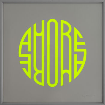 Printmaking titled "Amore SuperFLUO (ye…" by Luigi Notarnicola, Original Artwork, Engraving Mounted on Other rigid panel