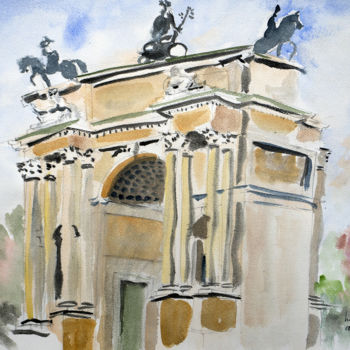 Malerei mit dem Titel "ARCH OF PEACE" von Luigi Brenna, Original-Kunstwerk, Aquarell