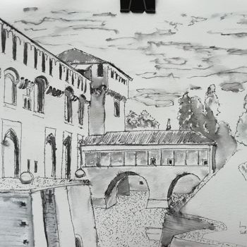 Pittura intitolato "Castello sforzesco…" da Luigi Brenna, Opera d'arte originale, Inchiostro