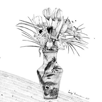 Pintura titulada "vaso di fiori" por Luigi Brenna, Obra de arte original, Bolígrafo