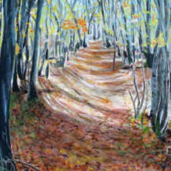 Painting titled "Chemin d'Automne" by Luigina, Original Artwork, Oil