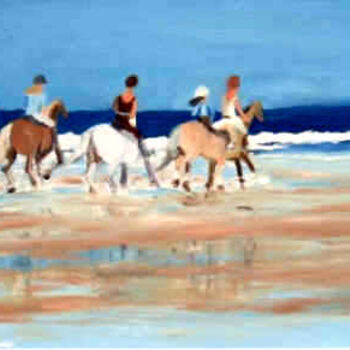 Painting titled "Chevaux à l'Océan" by Luigina, Original Artwork, Oil