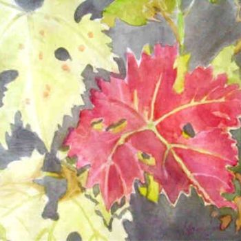 Painting titled "FEUILLE ROUGE" by Luigina, Original Artwork, Oil