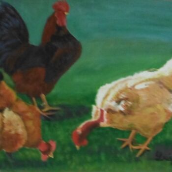 Schilderij getiteld "coq-et-poules.jpg" door Luigina, Origineel Kunstwerk, Acryl