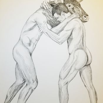 Dessin intitulée "Teseo y el minotauro" par Lacasa, Œuvre d'art originale, Encre