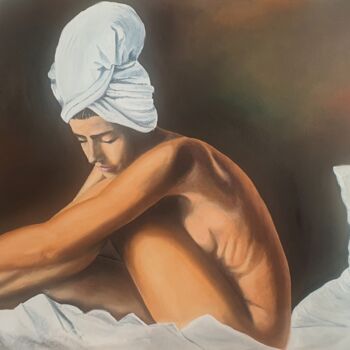 Картина под названием "After bath" - Lacasa, Подлинное произведение искусства, Масло Установлен на Деревянная рама для носил…