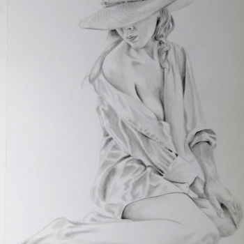 Рисунок под названием "woman-with-hat.jpg" - Lacasa, Подлинное произведение искусства, Графит