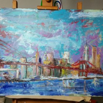 Malerei mit dem Titel "New York bridge" von Lacasa, Original-Kunstwerk, Acryl