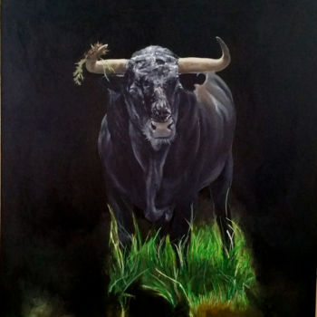 Pittura intitolato "toro-escarbando.jpg" da Lacasa, Opera d'arte originale, Olio