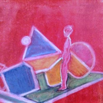Malerei mit dem Titel "El Hombre Rojo" von Luis Chaluisan, Original-Kunstwerk, Pastell