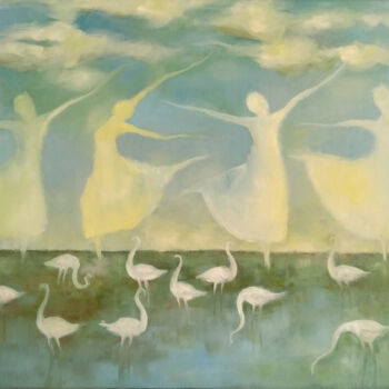 Pintura intitulada "Lago dos cisnes" por Luis Duro, Obras de arte originais, Óleo