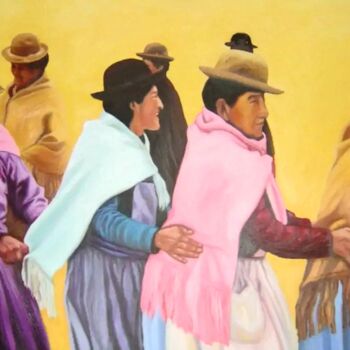 Pittura intitolato "Indigenas (Bolivia)" da Filipe Carvalho, Opera d'arte originale, Olio Montato su Telaio per barella in l…