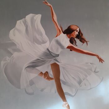 Painting titled "Bailarina de blanco" by Luis Guinea (Luison), Original Artwork, Oil Mounted on Wood Stretcher frame