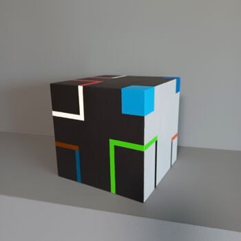 Sculptuur getiteld "Cube I" door Luis Medina, Origineel Kunstwerk, Hout