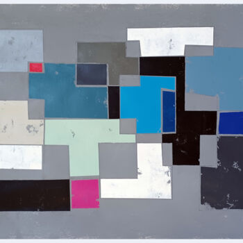 Картина под названием "Grey and blue compo…" - Luis Medina, Подлинное произведение искусства, Акрил