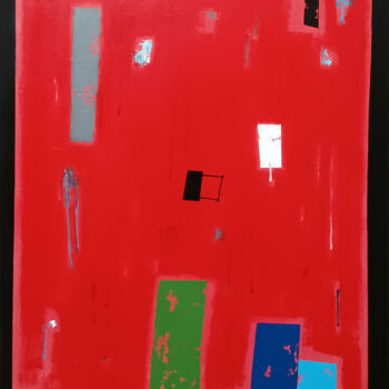 Malerei mit dem Titel "Red in city II" von Luis Medina, Original-Kunstwerk, Acryl Auf Keilrahmen aus Holz montiert