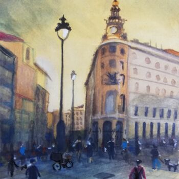 Painting titled "CALLE ALCALA - MADR…" by Luis Miguel Aparisi, Original Artwork, Watercolor Mounted on Cardboard
