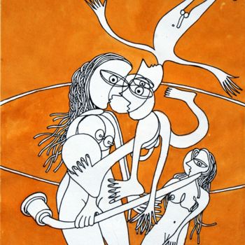 Disegno intitolato "Jogos de amor XIV" da Luís Soares, Opera d'arte originale, Tavola arte