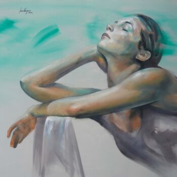Pintura intitulada "Bailarina en verdes" por Luis Vargas B., Obras de arte originais, Óleo