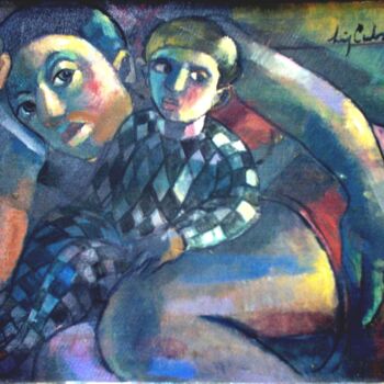 Pintura intitulada "mus037 - Mãe e filho" por Luiz Carlos De Andrade Lima, Obras de arte originais, Óleo