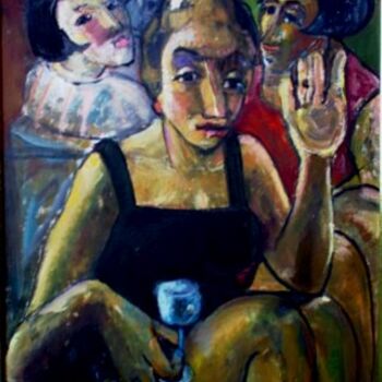 Painting titled "mus084 - Mulher com…" by Luiz Carlos De Andrade Lima, Original Artwork, Oil