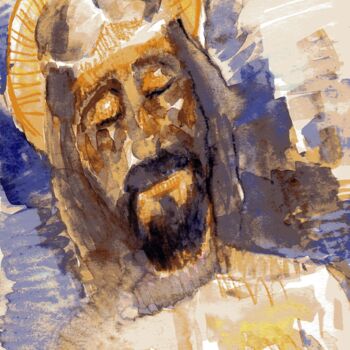 Painting titled "007- Cristo" by Luiz Carlos De Andrade Lima, Original Artwork, Watercolor