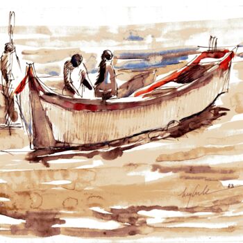 Pintura intitulada "013 - Barcos" por Luiz Carlos De Andrade Lima, Obras de arte originais, Aquarela