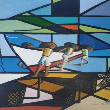 Peinture intitulée "Vamos ao mar" par Luiz José Teodoro, Œuvre d'art originale, Huile