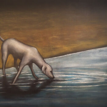Malerei mit dem Titel "Dog" von Lukas Pavlisin, Original-Kunstwerk, Öl Auf Keilrahmen aus Holz montiert