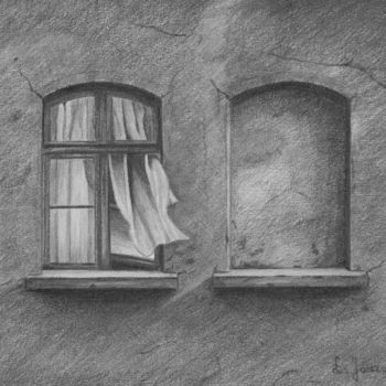 「okna.jpg」というタイトルの描画 Lucartによって, オリジナルのアートワーク, 鉛筆