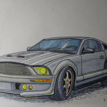 Рисунок под названием "Ford Mustang" - Lucart, Подлинное произведение искусства, Маркер