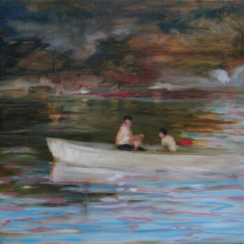 Painting titled "The lake" by Luke Morgan, Original Artwork, Oil