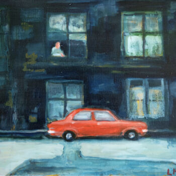 Peinture intitulée "The red car" par Luke Morgan, Œuvre d'art originale, Huile