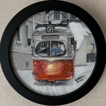 Pittura intitolato "Snowy Tram at Franz…" da Lukim, Opera d'arte originale, Olio