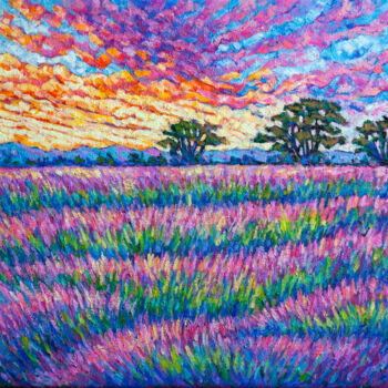 Pintura titulada "Lavender field Impr…" por Tao Bai, Obra de arte original, Oleo