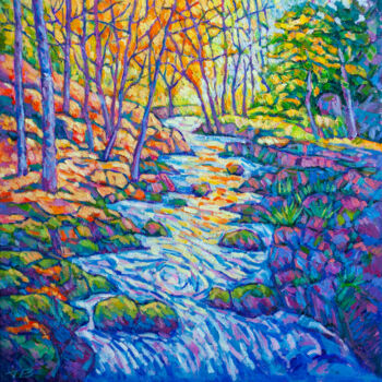 Pintura titulada "Autumn stream impre…" por Tao Bai, Obra de arte original, Oleo