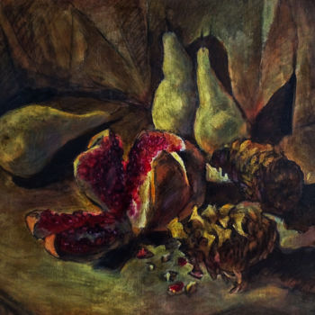 Malerei mit dem Titel "Натюрморт. Гранат,…" von Konstantin Kolupaev, Original-Kunstwerk, Öl Auf Keilrahmen aus Holz montiert