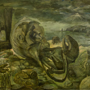 Malerei mit dem Titel "Рождение отшельника" von Konstantin Kolupaev, Original-Kunstwerk, Öl Auf Keilrahmen aus Holz montiert