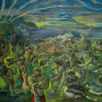 Картина под названием "Поедание осминога" - Константин Колупаев, Подлинное произведение искусства, Масло Установлен на Дерев…