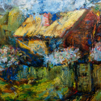 Картина под названием "Дом в сиренях" - Константин Колупаев, Подлинное произведение искусства, Масло