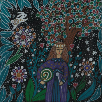 Картина под названием "Mon jardin d'hiver" - Luna A, Подлинное произведение искусства, Акрил Установлен на Деревянная рама д…