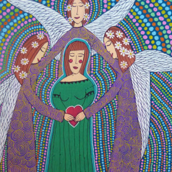 Pintura intitulada "Anges" por Luna A, Obras de arte originais, Acrílico Montado em Armação em madeira