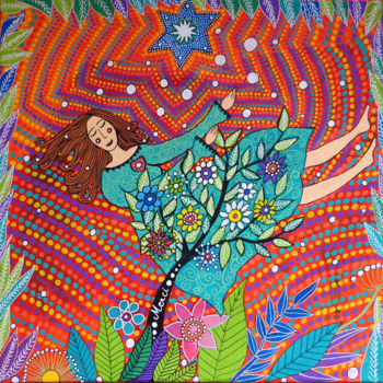 Картина под названием "Mon étoile" - Luna A, Подлинное произведение искусства, Акрил Установлен на Деревянная рама для носил…