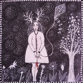 제목이 "La couture"인 미술작품 Luna A로, 원작, 아크릴 나무 들것 프레임에 장착됨