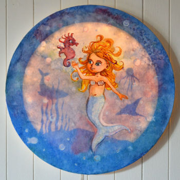 Malerei mit dem Titel "Tableau LED 'SIRENE'" von Lune Et Animo, Original-Kunstwerk, Aquarell