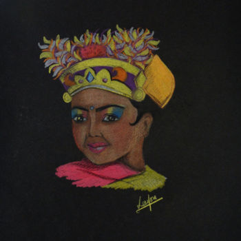 Рисунок под названием "Dhilla d'Indonésie" - Lune Et Animo, Подлинное произведение искусства, Карандаш