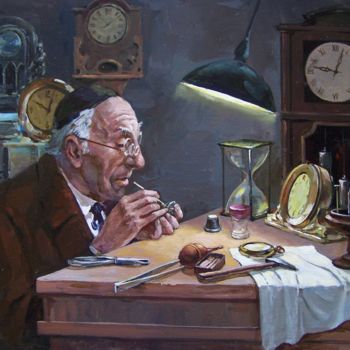 Картина под названием ""Часовщик"" - Евгений Лунёв, Подлинное произведение искусства, Масло
