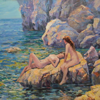 Pittura intitolato "У моря" da Evgenii Luniov, Opera d'arte originale, Olio
